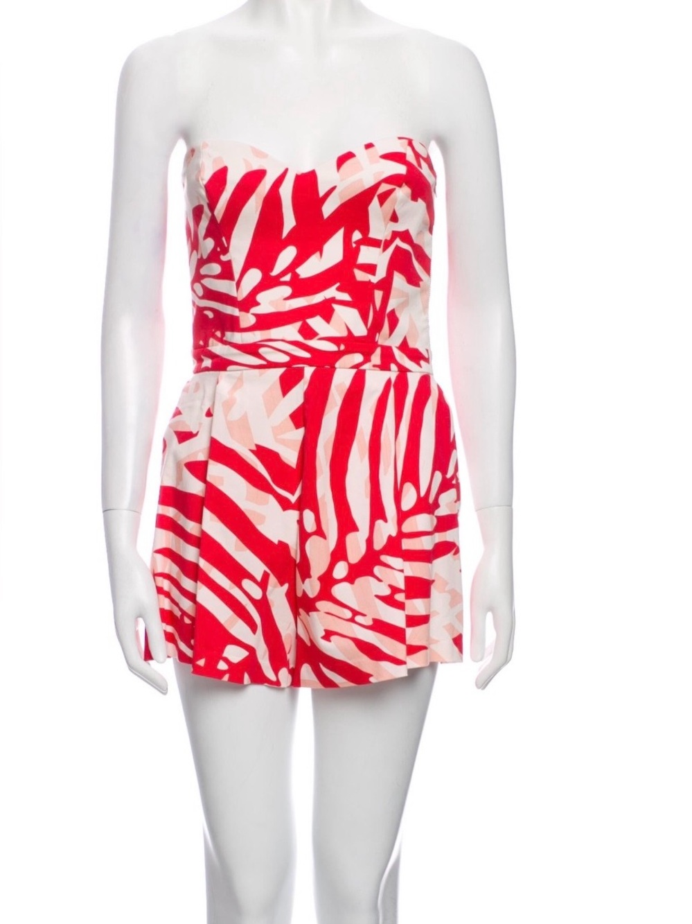 Parker Red Pink Printed Strapless Sweetheart Romper XS